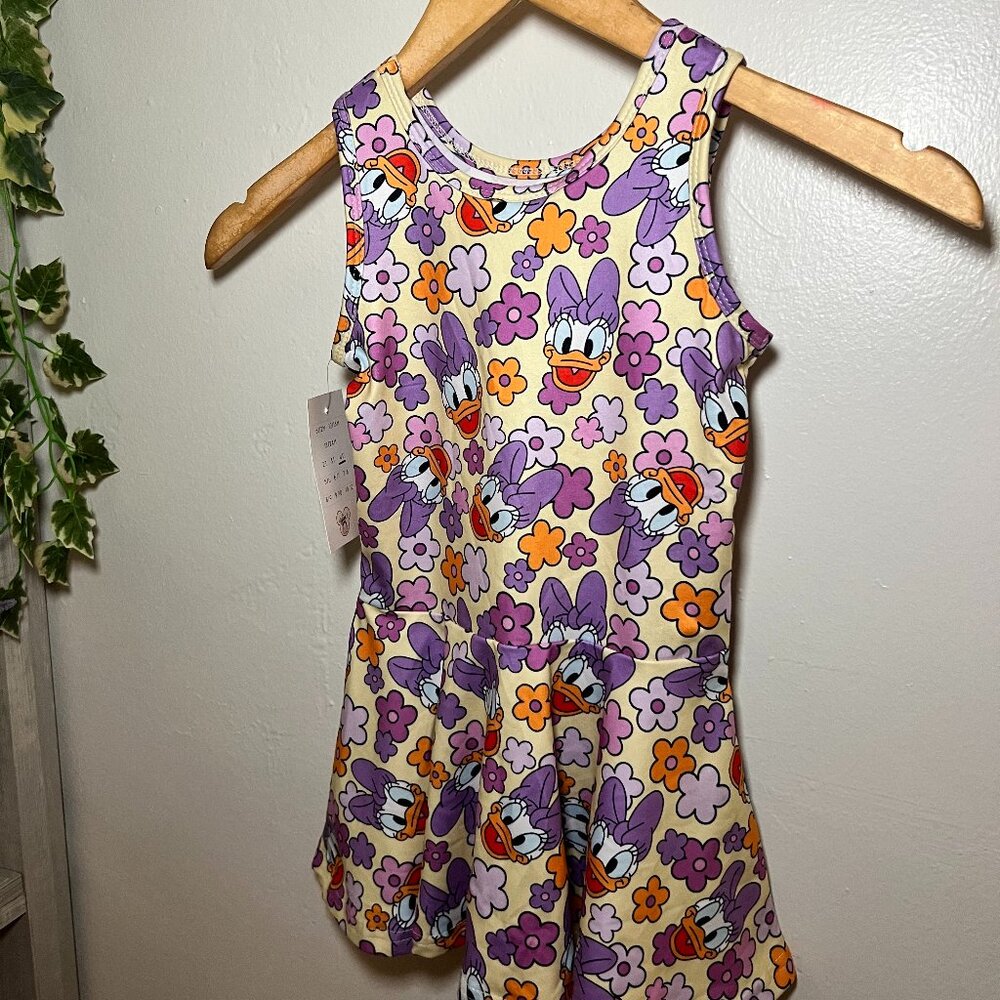 Daisy Duck Floral Skater Dress Girls 4T Purple Retro Print